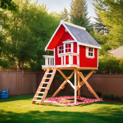 Elevated Kids' Playhouse with Ladder, Trap Door, and Fire Pole