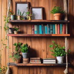 Rustic Rope and Wood Wall Shelf
