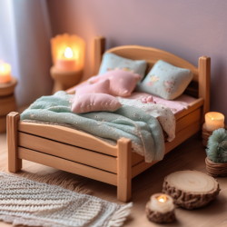 Miniature Wooden Bed for Dolls or Decor