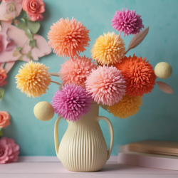 3D Floral Canvas Art with Polymer Clay and Pompom Caterpillar