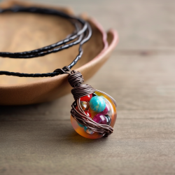 Beaded Wire-Wrapped Pendant Necklace