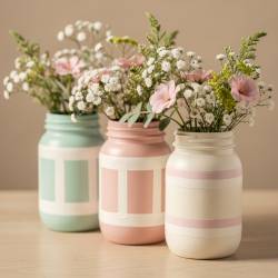 Painted Glass Jar Vase Set
