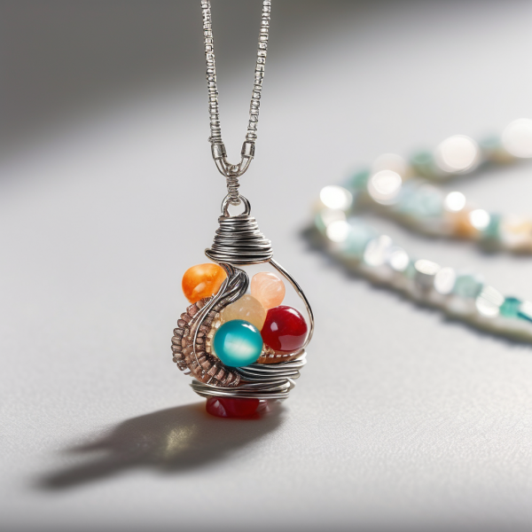 Beaded Wire Wrapped Pendant Necklace