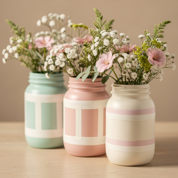 Painted Glass Jar Vase Set