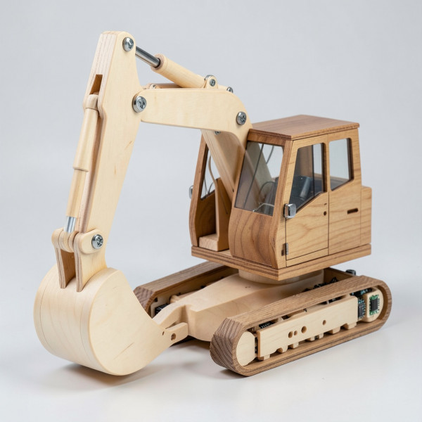 Wooden Excavator Model with Arduino-Controlled Servo Motors