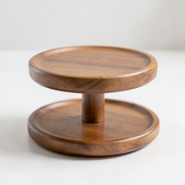Rotating Wooden Two-Tier Tray