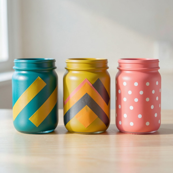 Upcycled Painted Glass Jars for Storage