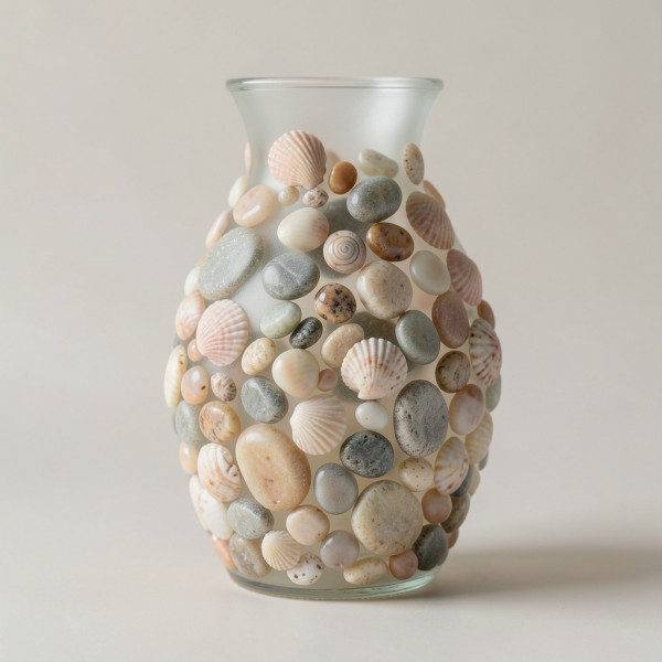 Shell and Rock Decorated Vase or Bowl