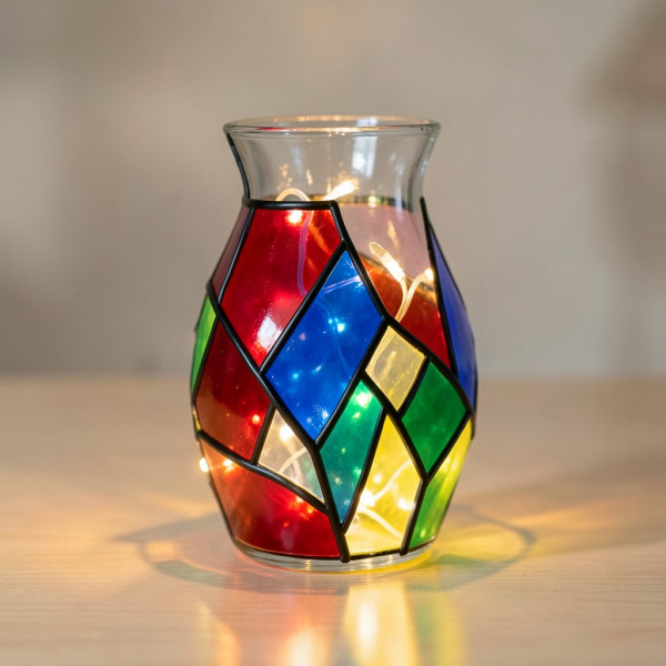 Stained Glass Look Vase with Lights
