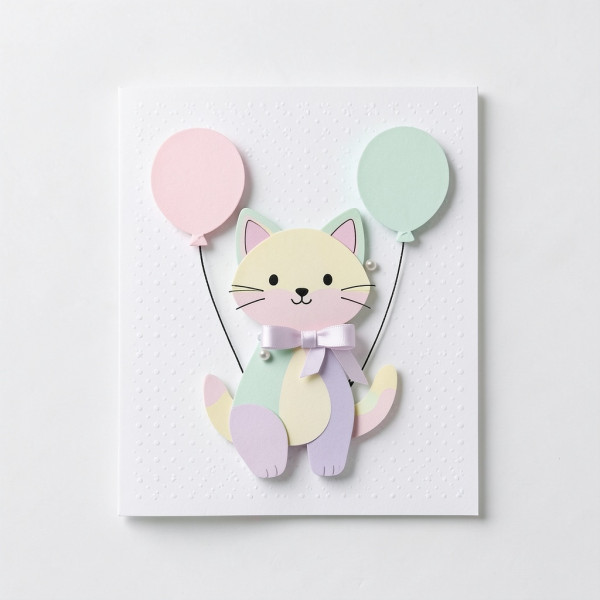Pastel Kitten and Balloons Children’s Birthday Card