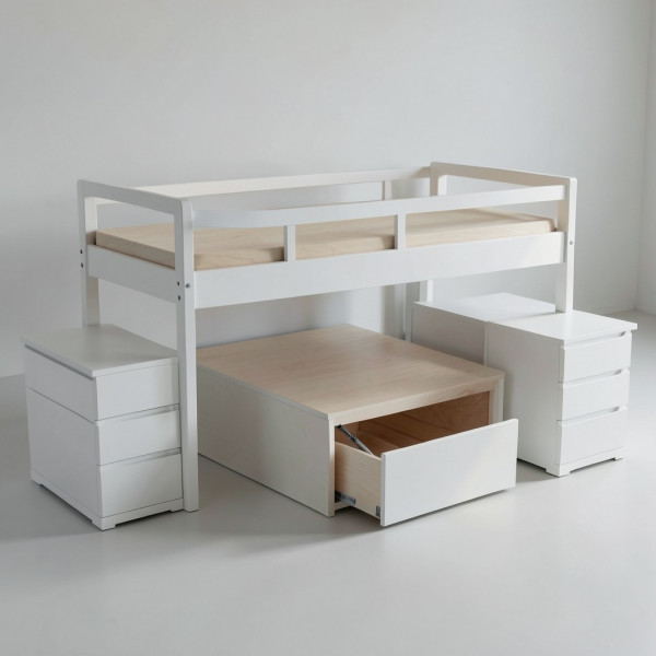 Raised Kids Loft Bed Using MALM Desk and Chests - Idea 1