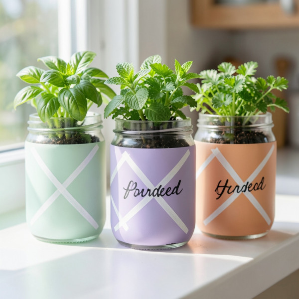 Hand-Painted Mason Jar Herb Planters