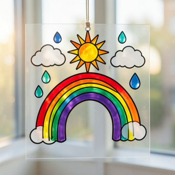 Rainbow Sun and Raindrop Suncatcher Coloring Project