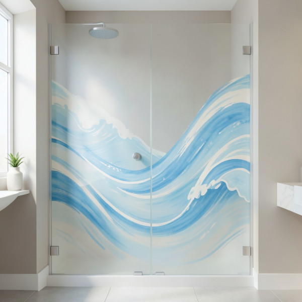Wave Pattern Painted Shower Doors