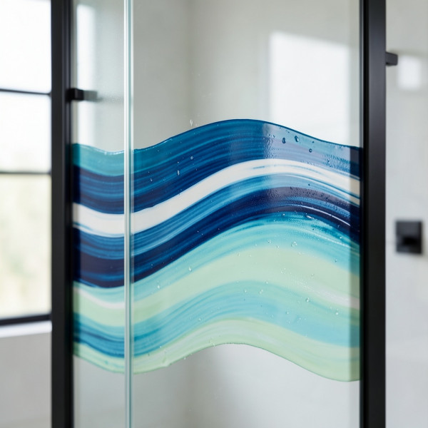 Wave Paint Pouring on Shower Doors