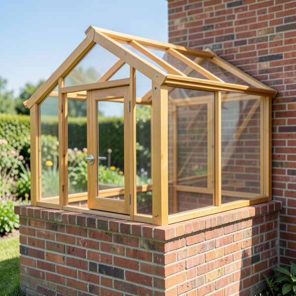 Small Wooden Frame Greenhouse on Dwarf Brick Walls