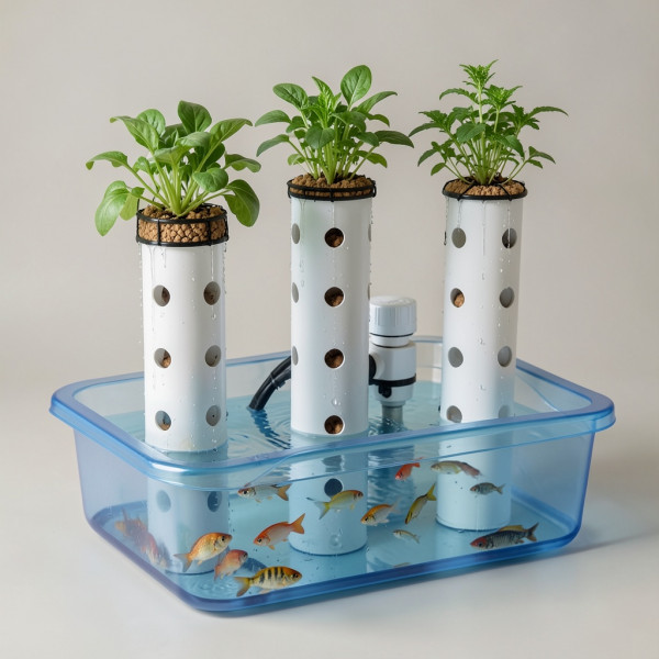 Home Aquaponic System with Three PVC Towers and 120L Fish Pond